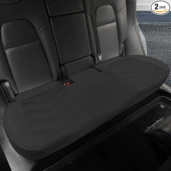 Seat Cover 2Pcs Custom Fit for Tesla Model Y/3 Car Seat Bottom Protector, Front Luxury Leather Car Seat Cushion, Wear-Resistant for 2020 2021 2022 2023 2024 Accessories (Black STG)
