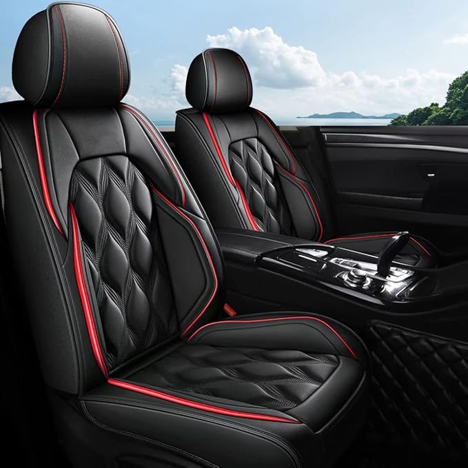 AOMSAZTO Car Seat Cover 2 Front Seat Fit for Jeep Grand Cherokee 2005-2025 2026 Leather Car Seat Cushion Protector Compatible Airbag Waterproof Automotive Seat Covers Black