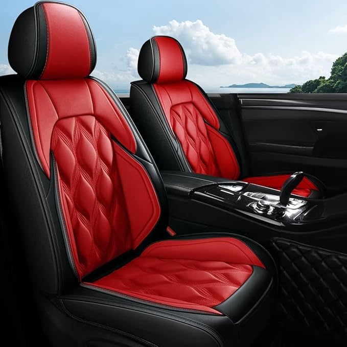 AOMSAZTO Car Seat Covers Full Set Fit for Chevy/Chevrolet Trax 2024-2026 Waterproof Faux Leather Car Seat Cushions Automotive 5 Seat Covers Set（Black&Red）