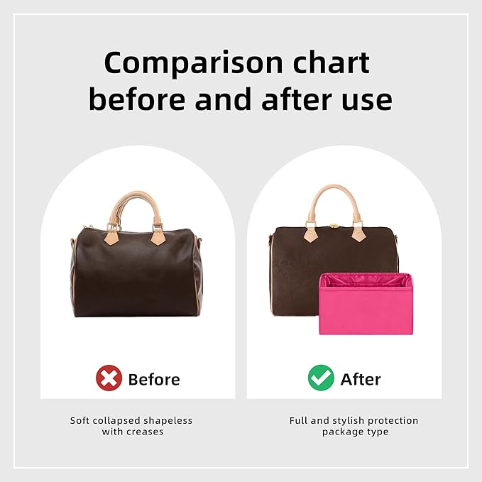 DGAZ Silk Purse Organizer Insert Fits LV Speedy 16/20/25/30/35/40/45 bags，Silky Smooth Bag Organizer，Luxury Handbag & Tote Shaper(Rose pourpre,SP35)