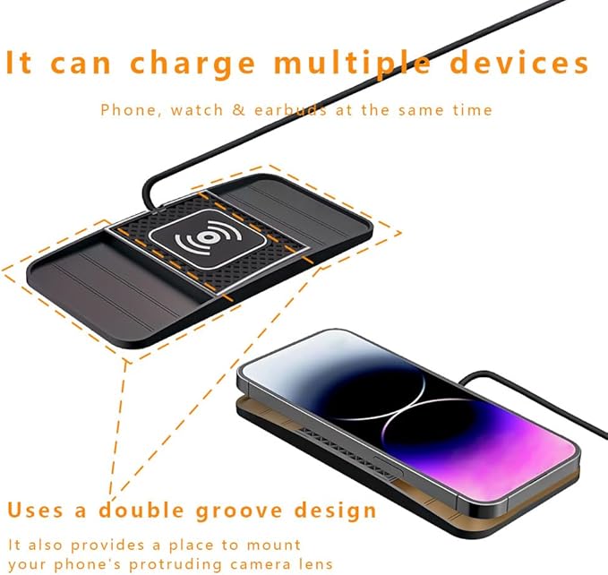 Wireless Charging Pad for Car for Mazda CX-50 2023-2026, DIY Trim-to-Fit Slim Non Slip Fast Charger Car Wireless Charging Pad 30CM Cable,A&30cm Type-C Plug Cable