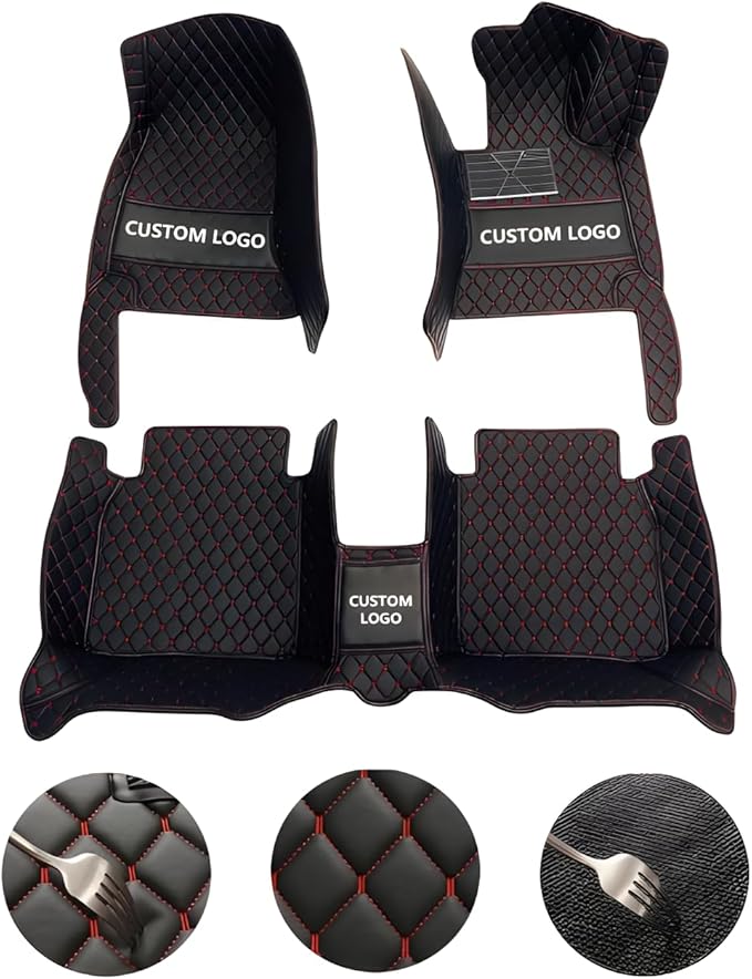 Customize Car Floor Mats for 99% Sedan SUV Sports Car All Weather Leather Full Coverage Waterproof Non-Slip Vehicle Lining Pads (Grey Black)