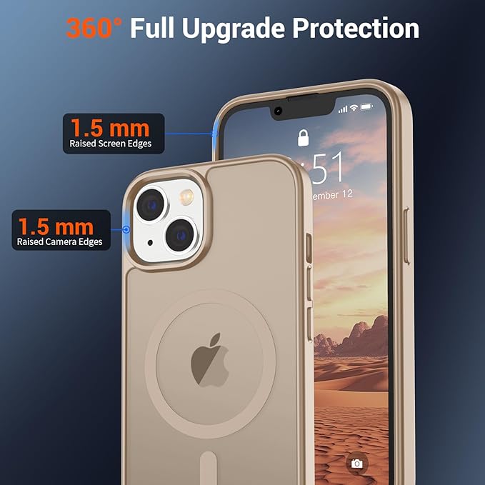 SUPFINE Magnetic for iPhone 15 Plus Case & iPhone 14 Plus Case(Compatible with MagSafe)(Military Grade Drop Protection) Translucent Shockproof Phone Cover,Desert Gold