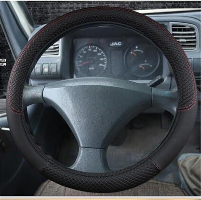 Car Semi Truck Van Leather Steering Wheel Cover Fits 14 15 16 17 18 19 Inch Maximum Grip Non Slip Durable Universal Fit for Most Vehicles (47cm/18.5in,Black)