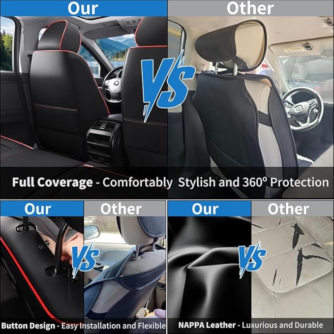 Car Seat Covers Custom Fit for Chevrolet/Chevy Cobalt 2004-2010 , Premium Faux Leather Waterproof Car Seat Protectors with Lumbar Support, Breathable Anti-Slip Easy to install(Black&Red,Full set)