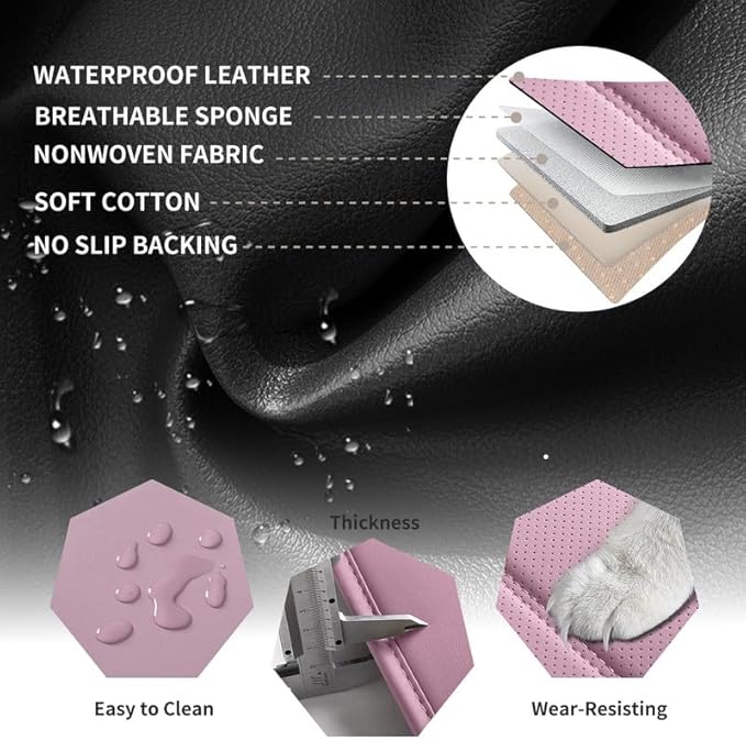 Car Seat Covers Full Set Custom Fit for Ford Edge 2007-2025 2026 - Premium Faux Leather with Lumbar Support, Waterproof, Breathable, Anti-Slip, Easy to Install (Pink, Full Set)