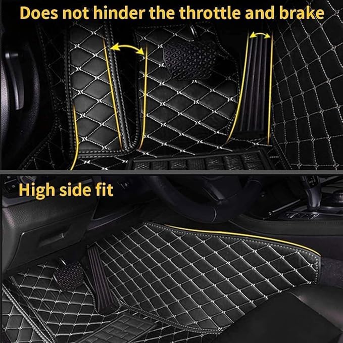 Custom Car Floor Mat Compatible with 97% Car Models Luxury Leather All Weather Waterproof Anti-Skid Full Coverage Car Mats (Beige with Black)