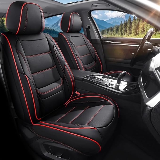 Car Seat Covers Custom Fit for Chevrolet/Chevy Cobalt 2004-2010 , Premium Faux Leather Waterproof Car Seat Protectors with Lumbar Support, Breathable Anti-Slip Easy to install(Black&Red,Full set)