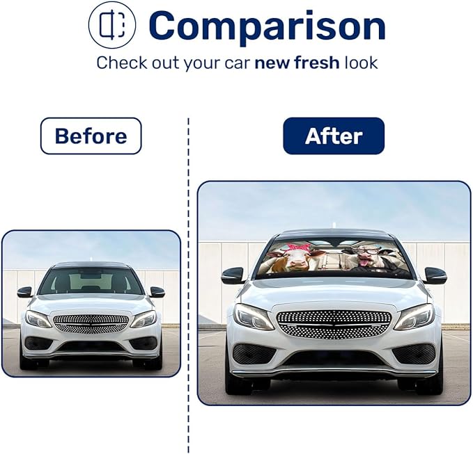 GENANY Cute Cow Couple Funny Windshield Sun Shade for Car SUV Truck (55x30 Inches), Sun Shade Windshield, Shades for Windows, Protector Blocks UV, Spring Car Decor