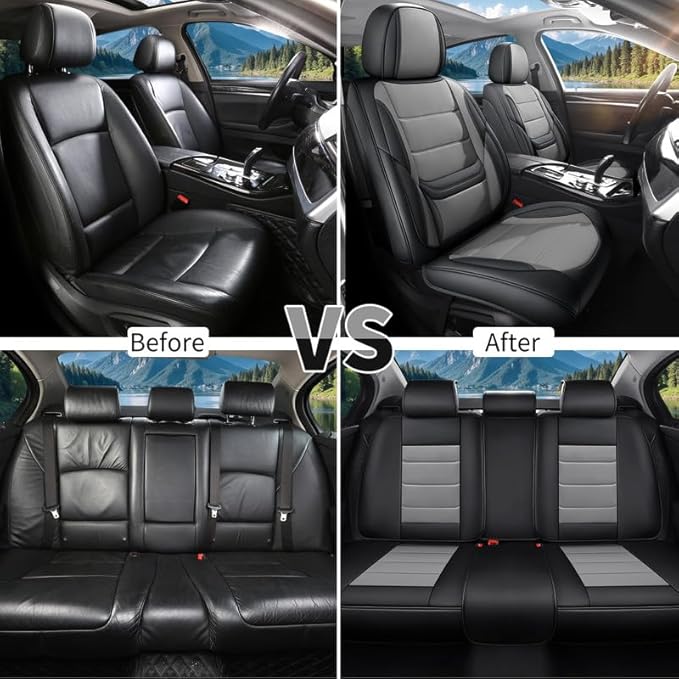 Car Seat Covers Custom Fit for Chevrolet/Chevy Cobalt 2004-2010 , Premium Faux Leather Waterproof Car Seat Protectors with Lumbar Support, Breathable Anti-Slip Easy to install(Black&Gray,Full set)