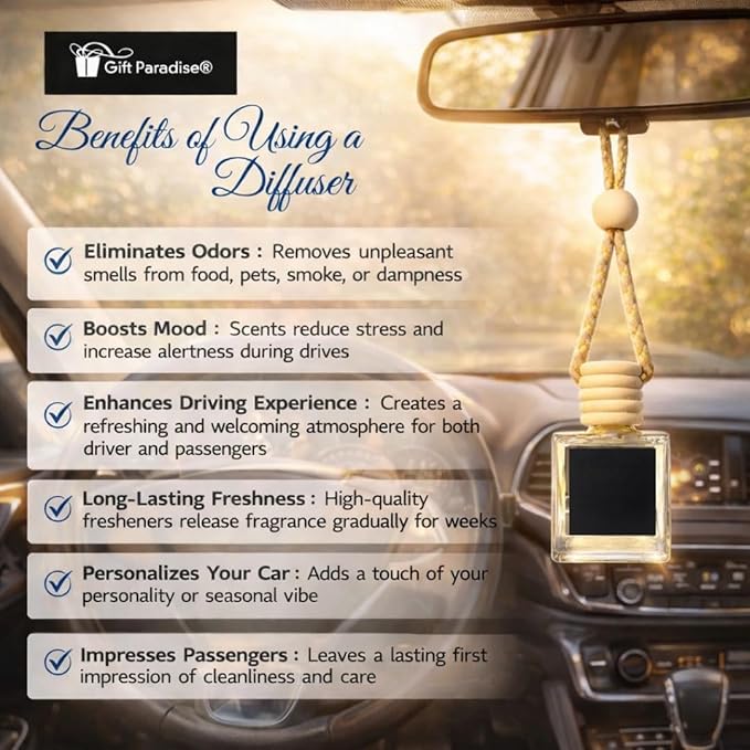 Gift Paradise® Cedarwood & Bergamot Car Air Freshener Set of 3, 10 ml Hanging Diffuser Bottles with Wooden Caps, Magnetic Gift Box, Woody Citrus Car Fragrance