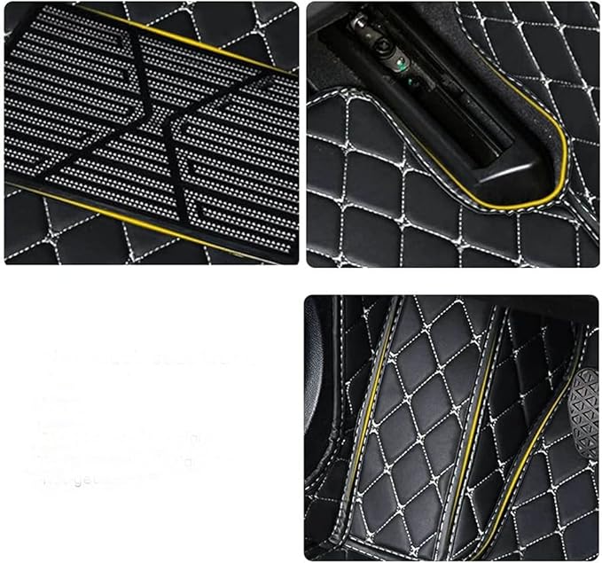 Custom Car Floor Mats Fit for 99% Sedan SUV Sports Car Full Coverage Pads Leather Floor Liners Mat Women Men (Black with White line)