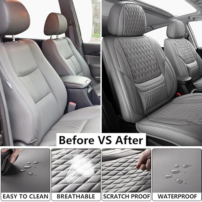Car Seat Covers Full Set Custom Fit for Ford Fusion 2007-2020 - Premium Faux Leather with Lumbar Support | Breathable, Waterproof, Anti-Slip, Durable (Gray,Full Set)