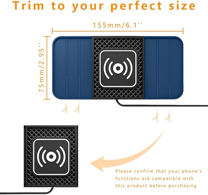 Wireless Charging Pad for Car for Mazda CX-50 2023-2026, DIY Trim-to-Fit Slim Non Slip Fast Charger Car Wireless Charging Pad 30CM Cable,A&30cm Type-C Plug Cable