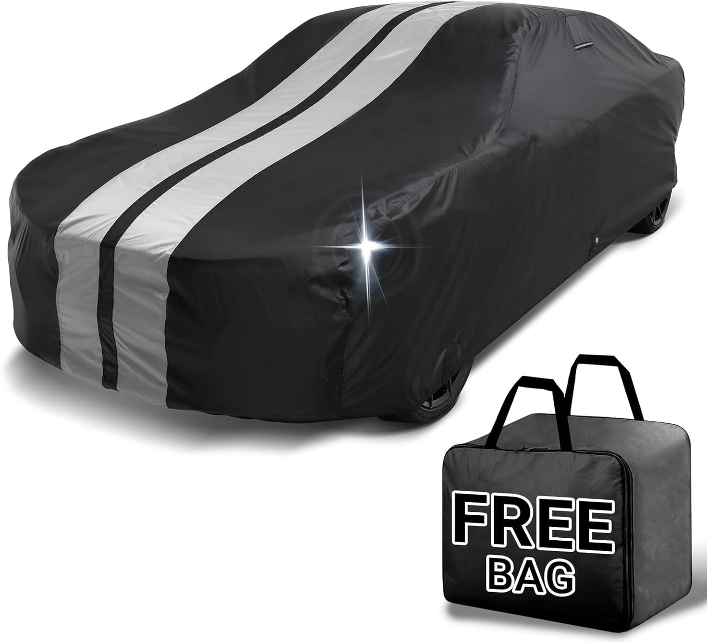 iCarCover Custom Car Cover for Chevy Deluxe Station Wagon (1949-1952) Waterproof All Weather Rain Snow UV Sun Protector Full Exterior Indoor Outdoor Car Cover (Stripe - Black/Gray)