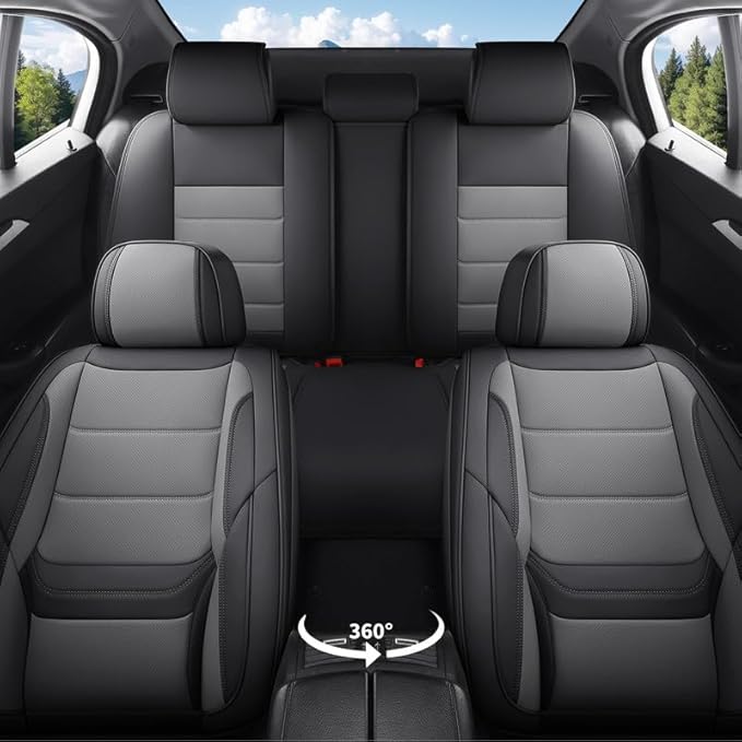 Car Seat Covers Full Set Fit for Buick Envista 2024-2026, Premium Faux Leather Waterproof Car Seat Protectors with Lumbar Support, Breathable Anti-Slip Easy to Install(Black&Gray,Full Set)