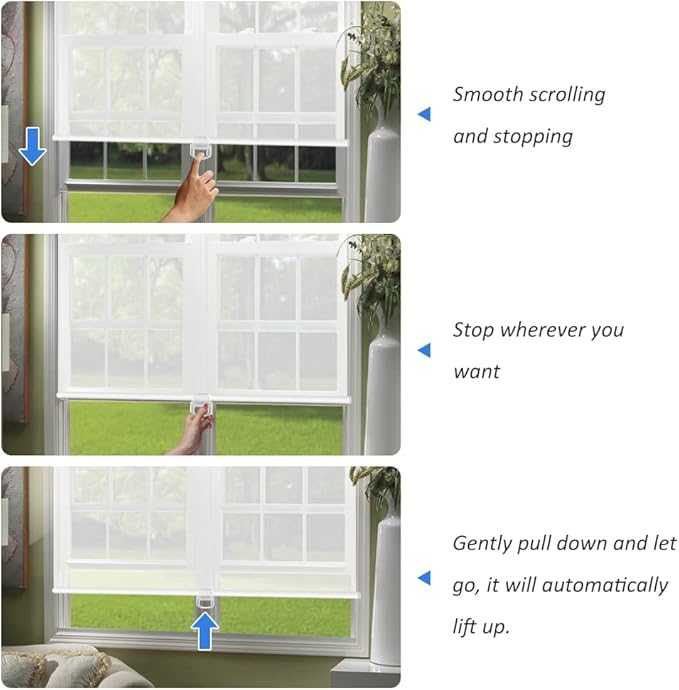 LUCKUP Light Filtering Roller Shades for Windows, Cordless Semi Sheer Solar Blinds with 5% Openness Free-Stop Window Shades for Home & Office, White 40" W x 72" L