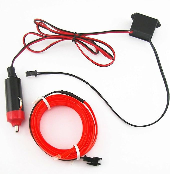 Riloer El Wire Lights for Car, Interior Neon Lights Strip Car LED Strip Light Interior for Car Garden Party Decoration, Car Ambient Lighting Kits, 5m/16.4ft Red LED