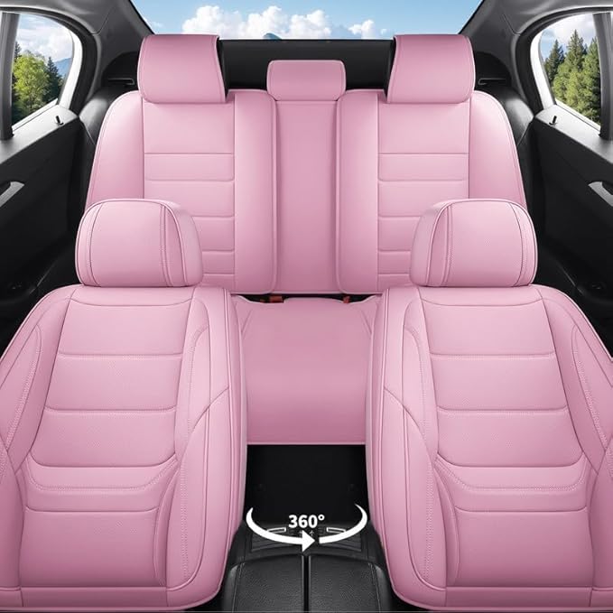 Car Seat Covers Custom Fit for Chevrolet/Chevy Captiva 2006-2018, Premium Faux Leather Waterproof Car Seat Protectors with Lumbar Support, Breathable Anti-Slip Easy to Install(Pink,Full Set)