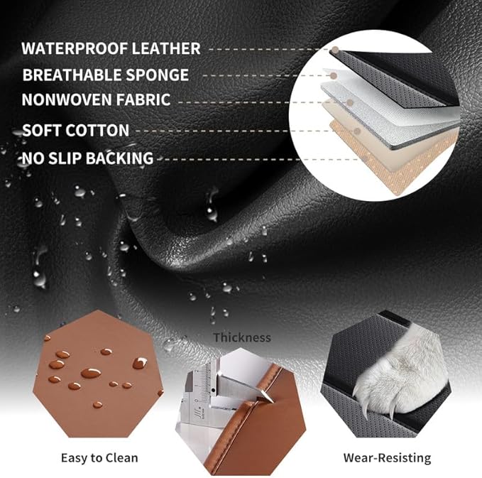 Car Seat Covers Custom Fit for Chevrolet/Chevy Captiva 2006-2018 , Premium Faux Leather Waterproof Car Seat Protectors with Lumbar Support, Breathable Anti-Slip Easy to install(Black&Brown,Full set)