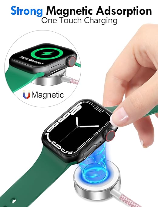 Travel Essentials for Apple Watch Charger,iPhone Charger,3 in 2 Type C/L/Magnetic Fast Charging Cable,Multi Charging Cable Portable Designed for iWatch Series,iPhone 17-11,Galaxy S26-S21,Car-5FT