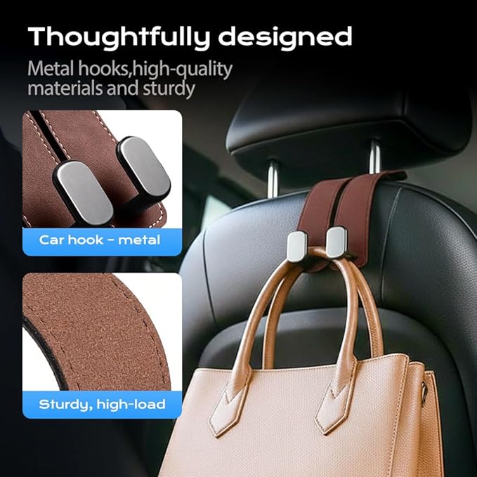 2026 Car Headrest Storage Hooks - Universal Backseat Hanger Organizer for Handbags & Grocery Bags (4, Brown)