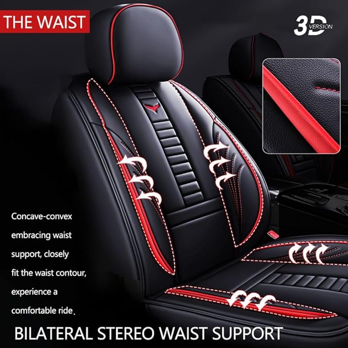 for Chevy Equinox Seat Covers 2005-2026, Full Coverage Customized Car Seat Covers, Premium Leather Waterproof Stain-Resistant Easy to Install (Standard 2 Seats, Black&Red)