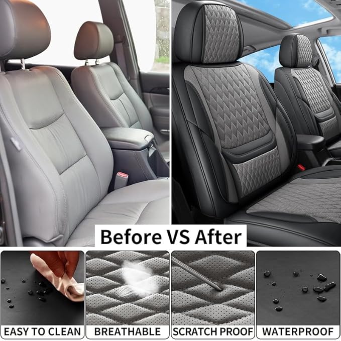 Car Seat Covers Full Set Custom Fit for Ford Fiesta 2011-2019 - Premium Faux Leather with Lumbar Support | Breathable, Waterproof, Anti-Slip, Durable (Black&Gray,Full Set)
