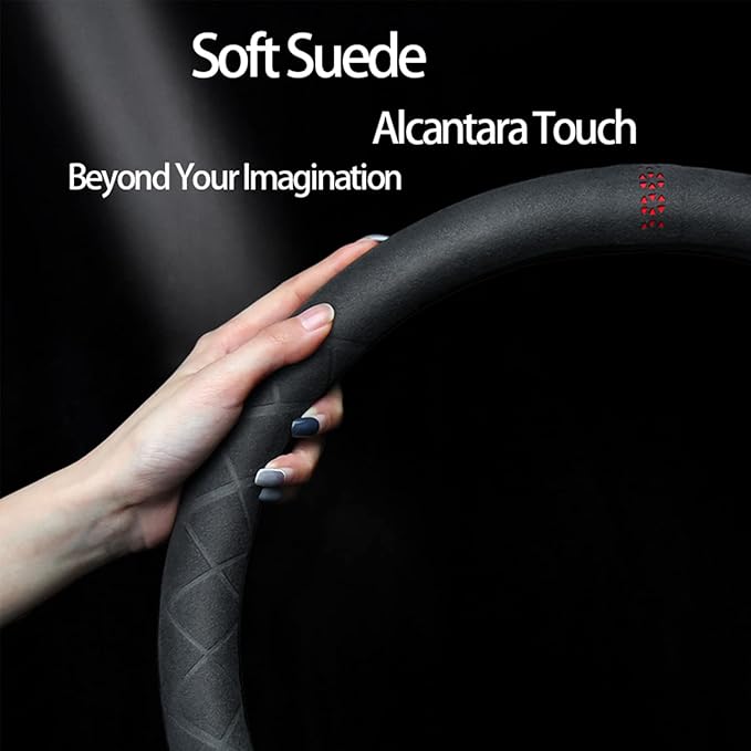 Suede Steering Wheel Cover,Compatible with Audi A3 A4 A5 A6 A8 R8 RS7 S3 S5 S6 S8 SQ5 TT Q7 Suede Leather Sport Non-Slip Wheel Cover Car Interior Accessories 15 inch for Man and Women