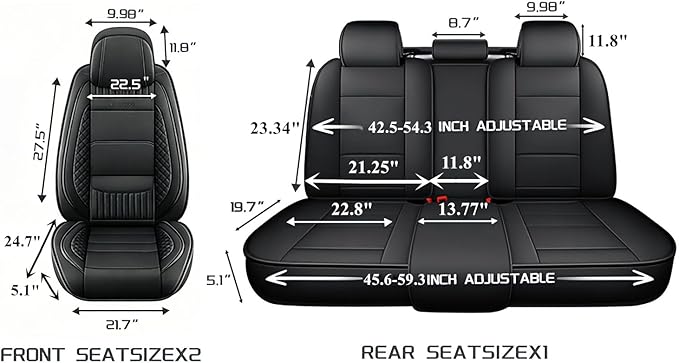 Chezope Car Seat Covers Full Set, Grey Leather Seat Covers, Breathable Front and Back Car Seat Protectors, Wear-Resistant Seat Covers Universal Fit for Most Cars SUV Truck (Grey-Solid, Full Set)