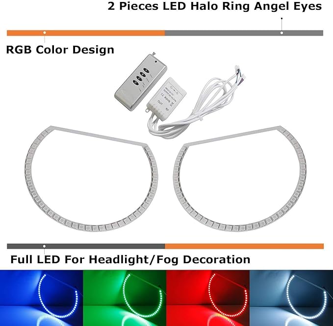 iJDMTOY 7-Color RGB LED Halo Ring Lighting Kit Compatible with 2010-2015 Chevrolet Camaro Reflector Halogen Front Road Illuminating Light Retrofit w/Adjustable Setting