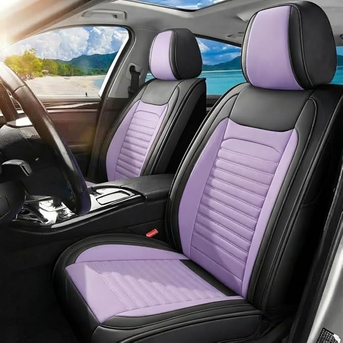 Car Seat Covers Full Set Fit for Toyota RAV4 2001-2025, Premium Faux Leather Car Seat Protector,Breathable Anti-Slip Full Wrapping Edge Seat Covers(Black&Purple,Full Set)