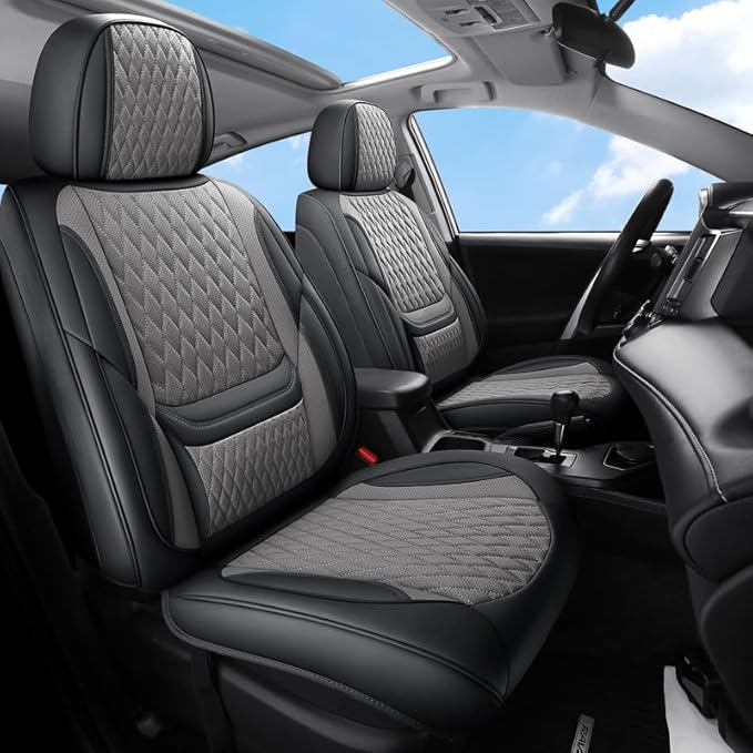 Car Seat Covers Full Set Custom Fit for Ford Fiesta 2011-2019 - Premium Faux Leather with Lumbar Support | Breathable, Waterproof, Anti-Slip, Durable (Black&Gray,Full Set)