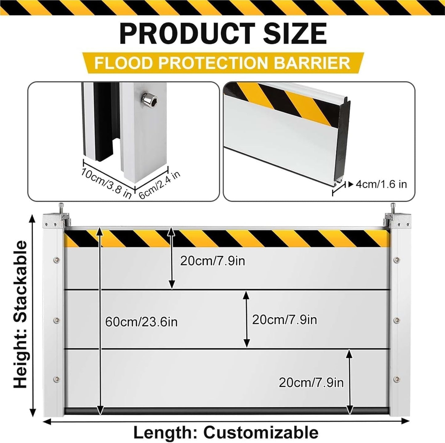 Reusable Heavy Duty Aluminum Flood Barriers for Home Exterior, Flood Protection Barriers Water Barrier Door Quick Detachable Garage Doors Detachable Mobile Rain Water Baffle ( H 39.4 inch L 4FT)