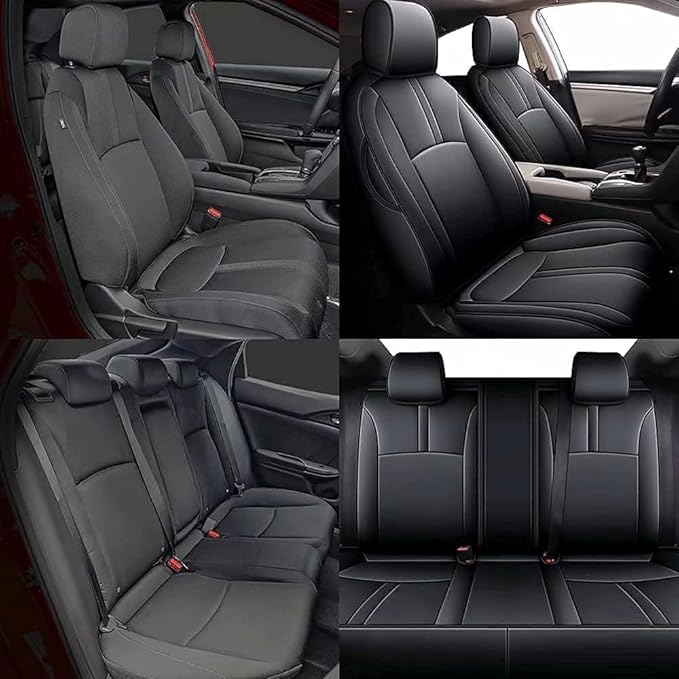 AOMSAZTO Custom Fit Seat Covers for Honda Civic Seat Covers Hatchback EX Sport Touring EX-L 2018 2019 2020 2021 Full Set Faux Leather Breathable Car Seats Covers Black