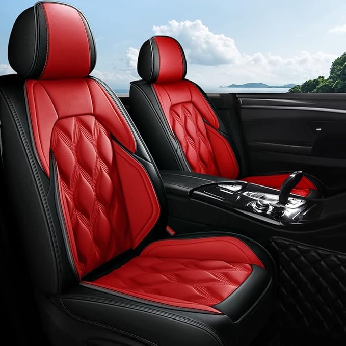 AOMSAZTO Front Seat Covers Fit for Chevy/Chevrolet Tahoe 2011-2026 Waterproof Faux Leather Car Seat Cover Compatible with Airbag(2PCS Front, Black&Red)