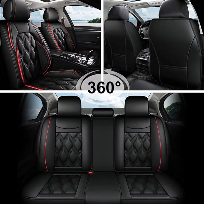 AOMSAZTO Car Seat Covers,Full Set 5 Seats Custom Fit for Jeep Patriot 2007-2017,Faux Leather Automotive Cushion Covers Seat Protector,Airbag Compatible Waterproof Black