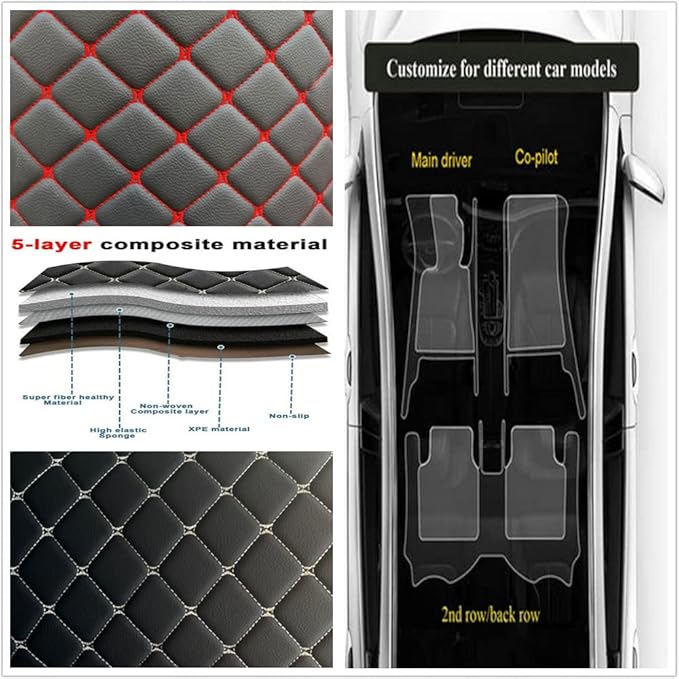 Custom Personalized Floor Mats for Cars - Luxury Full Coverage All Weather Mats, Anti-Slip Leather Mat Set, Fit for 99% of Cars, SUVs & Trucks (Brown, A-Diamond)