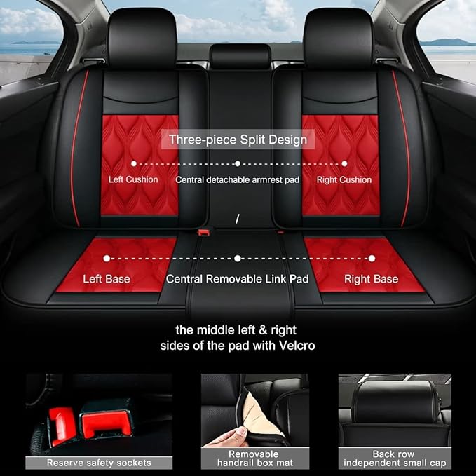AOMSAZTO Car Seat Covers,Full Set 5 Seats Custom Fit for Jeep Liberty 2002-2012,Leather Car Seat Cover Seat Cushion Protector,Airbag Compatible Waterproof Black&Red