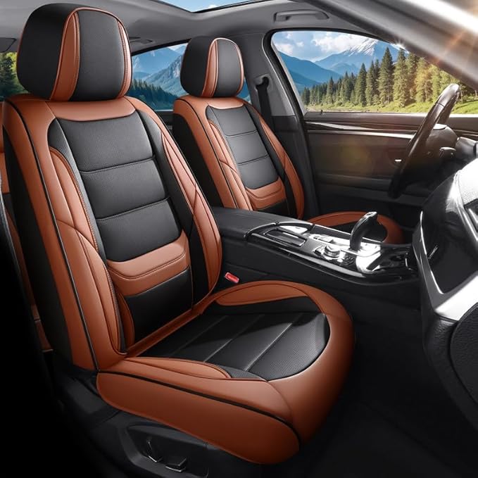 Car Seat Covers Full Set Custom Fit for Buick Envision 2016-2026-Luxury Leather with Lumbar Support, Breathable, Waterproof, Anti-Slip, Durable, Easy to Install (BlackBrown,Full Set)