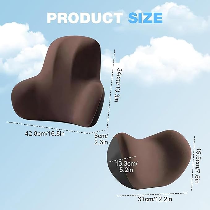 Car Headrest & Lumbar Support Cushion for Kia Sportage NQ5 2023, Ergonomic Memory Foam Seat Headrest Neck Rest Cushion Travel Kit Removable for Neck Back Pain Relief,Brown