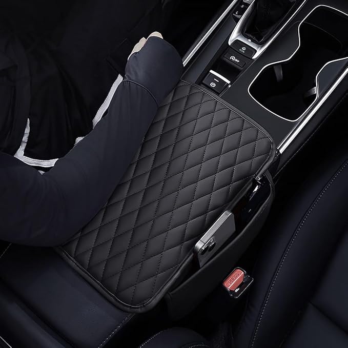ESKONKE [Upgraded] Car Center Console Cover with 2 Storage Bags - Premium Nappa Leather Armrest Cover, Scratch & Wear Resistant, Waterproof Car Interior Accessories (Black)