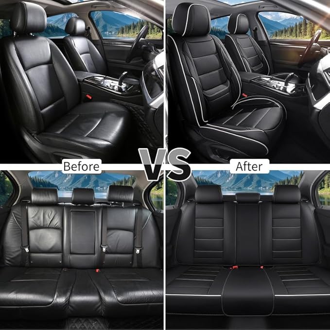 Car Seat Covers Custom Fit for Chevrolet/Chevy Spark 2012-2022 , Premium Faux Leather Waterproof Car Seat Protectors with Lumbar Support, Breathable Anti-Slip Easy to install(Black&White,Full set)
