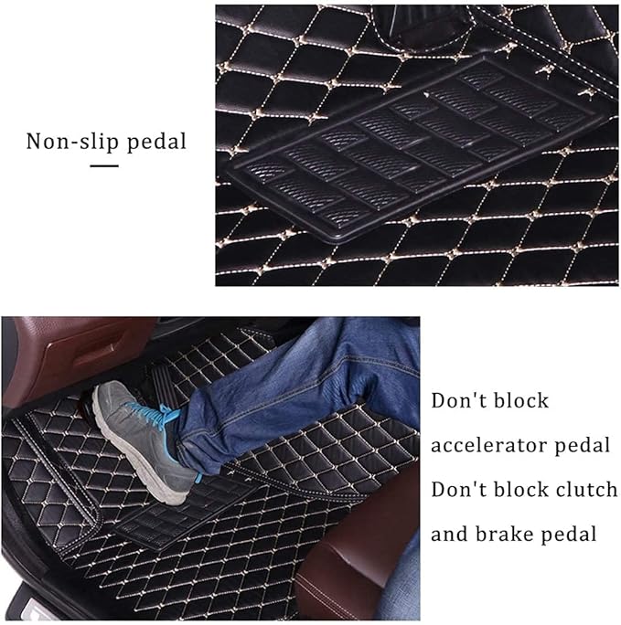Custom Making Car Floor Mats Compatible for 2000-2025 All Mode Sedan SUV Sports Car Full Coverage Cute Pads Protection Non-Slip Leather Floor Liners (Black Beige Line)