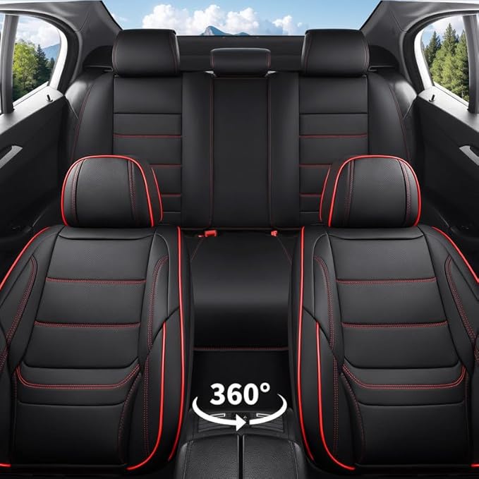 Car Seat Covers Custom Fit for Chevrolet/Chevy Colorado 2015-2026 , Premium Faux Leather Waterproof Car Seat Protectors with Lumbar Support, Breathable Anti-Slip Easy to install(Black&Red,Full set)