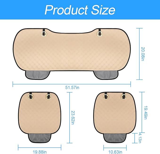 3PCS Set Car Seat Cushion for Front and Back Seat, 3D Soft Linen Breathable Auto Seat Cover, Comfort Non-Slip Rubber Bottom Universal for Most Cars (Black/Gold/3PCS)