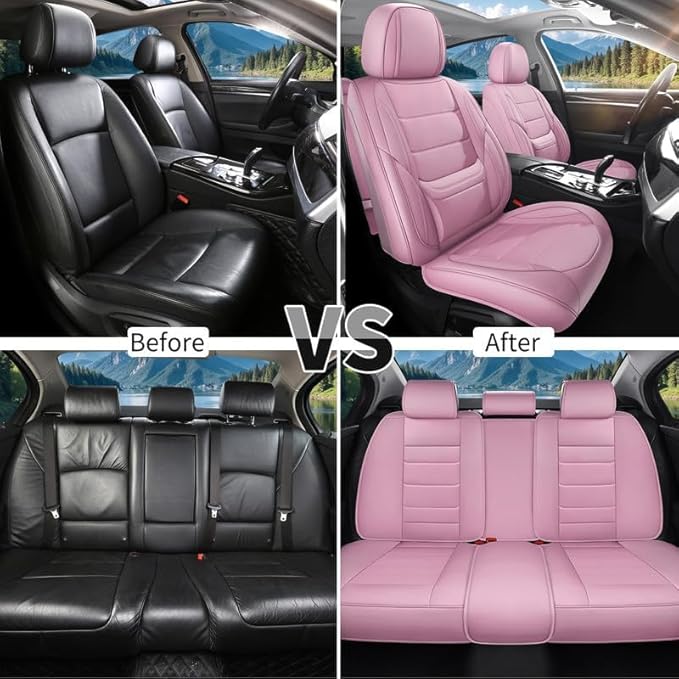 Car Seat Covers Custom Fit for Chevrolet/Chevy Bolt 2016-2026, Premium Faux Leather Waterproof Car Seat Protectors with Lumbar Support, Breathable Anti-Slip Easy to Install(Pink,Full Set)