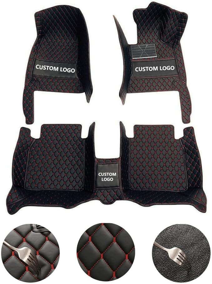 Customize Car Floor Mats for 99% Sedan SUV Sports Car All Weather Leather Full Coverage Waterproof Non-Slip Vehicle Lining Pads (Black Beige)