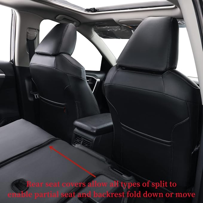 coverdream Rav4 Waterproof Leather Seat Covers Custom Fit for 2019-2024 2025 Toyota Rav4 Hybrid (Not for XSE/SE/Plug-in Hybrid),Full Coverage,Airbag Compatible,Car Seat Protector(Full Set,Black)
