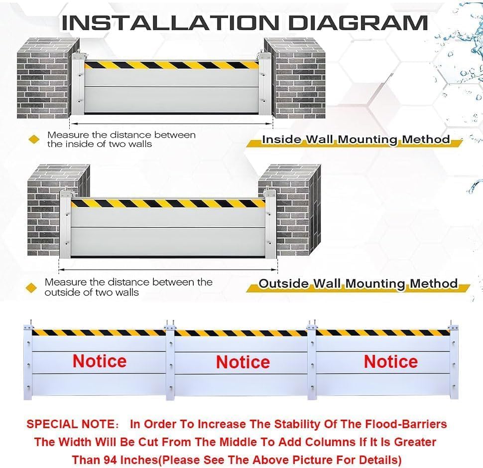 Reusable Heavy Duty Aluminum Flood Barriers for Home Exterior, Flood Protection Barriers Water Barrier Door Quick Detachable Garage Doors Detachable Mobile Rain Water Baffle ( H 31.5 inch L 7FT)
